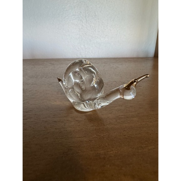 Clear Glass Snail‎ Figurine Paperweight Decor, Gold Accents, Collectible - Picture 2 of 8